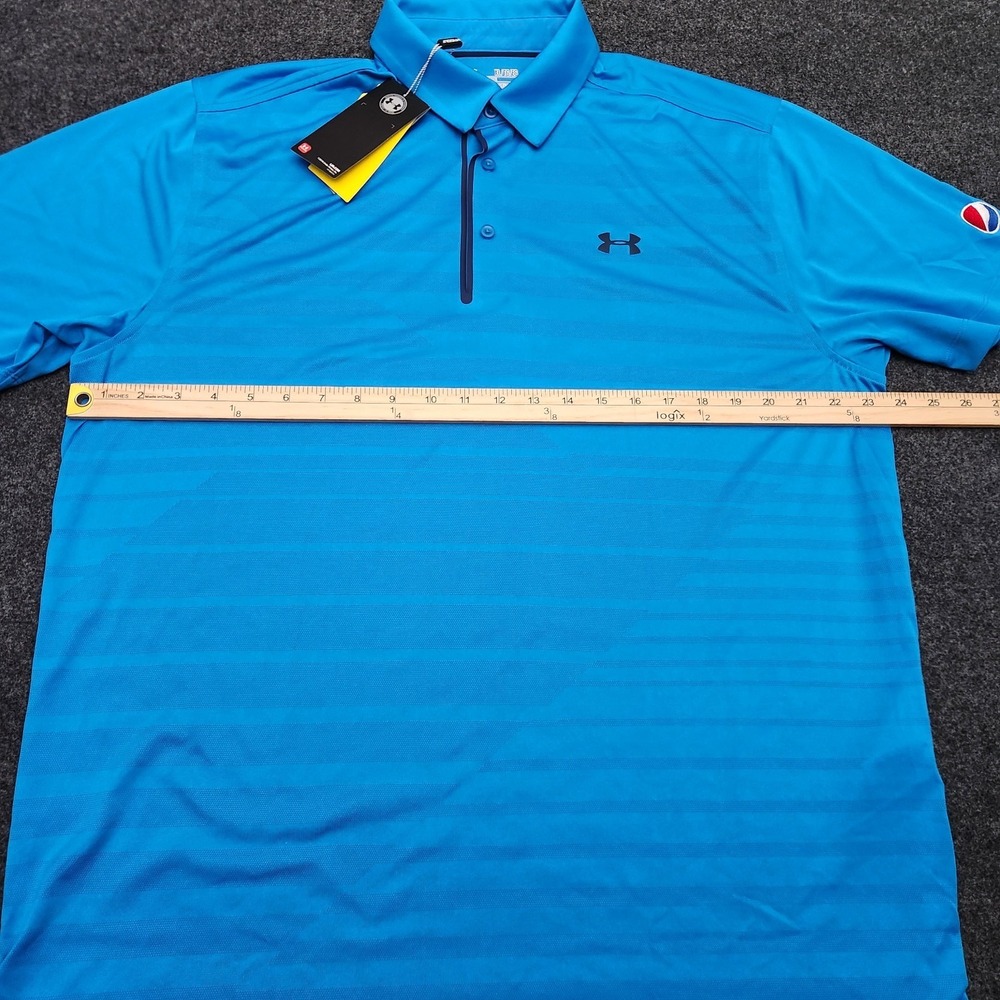 Under Armour Mens XL Blue Striped Cool Switch Performance Polo Shirt Pepsi Logo - Picture 8 of 11
